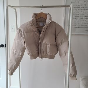 Princess Polly Super Cropped Cream Puffer Jacket